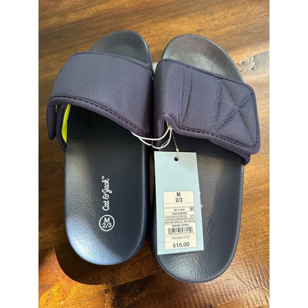 Cat & Jack Slides Navy Green Size 2/3 Comfort‎ Slip-On Pool Sandals